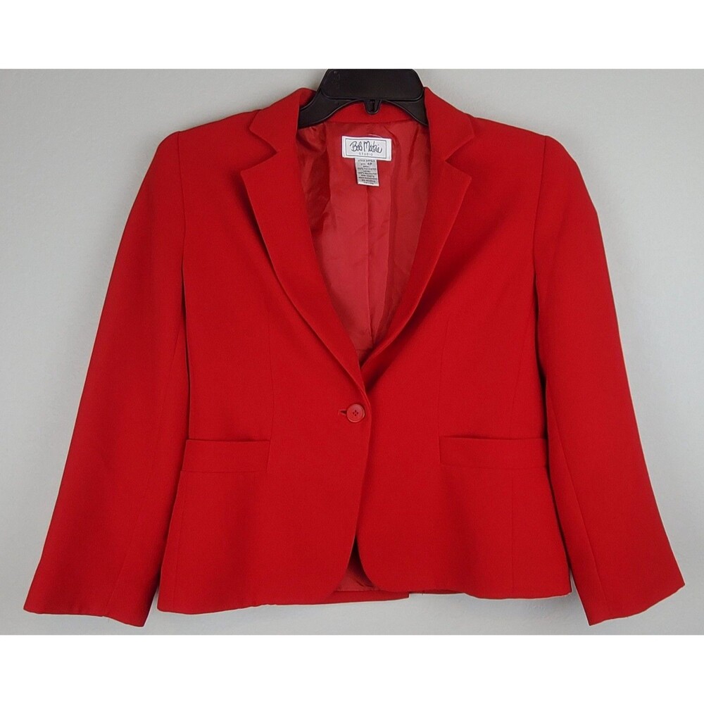 Bob Mackie Women's Size 4P 4 Petite Red Blazer Suit Jacket Single Button Lined